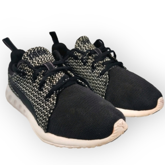 PUMA Carson Runner Knit Black Grey Ankle High Running Shoes Women's 7 Lace Up - Picture 1 of 14